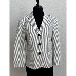Anthropologie‎ Lafayette 148 Women's Size 6 Navy Cream Blazer Preppy Nautical